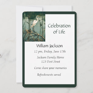 Memorial Photo Invite Egret Water Bird Kaart