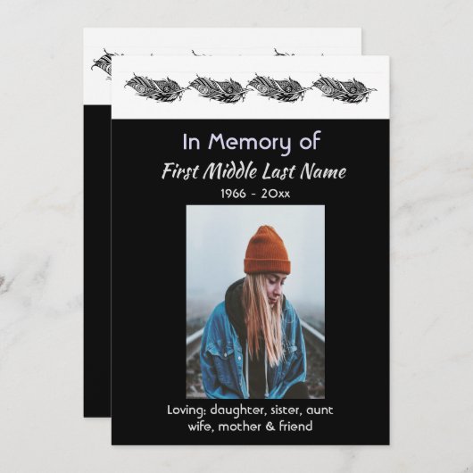 Memorial Photo Invite Graphic Art Feather Tribal Kaart (Voorkant / Achterkant)