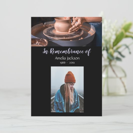 Memorial Photo Invite Pottery Potter Clay Kaart (Staand voorkant)