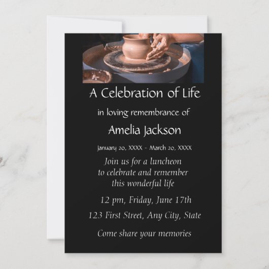 Memorial Photo Invite Pottery Potter Clay Kaart (Achterkant)