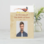 Memorial Photo Invite Watercolor Pheasant Bird Kaart (Staand voorkant)