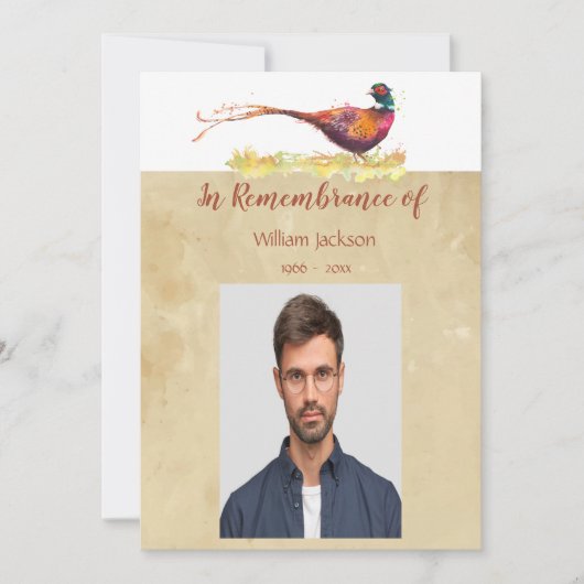 Memorial Photo Invite Waterverf Pheasant Bird Kaart (Voorkant)