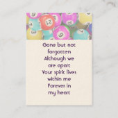  Memorial Photo Keepsake Bingo Game  Visitekaartje (Achterkant)