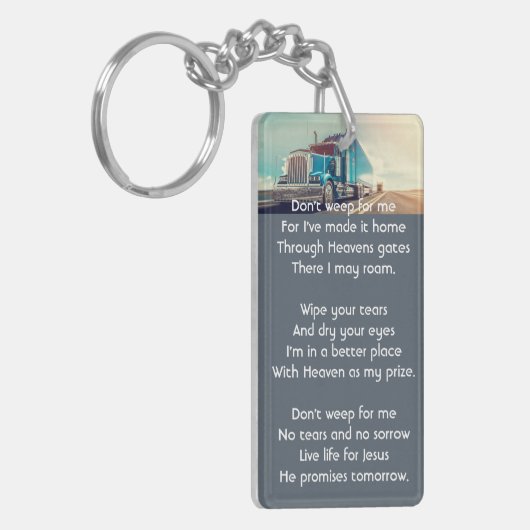Memorial Photo Keepsake Semi Truck Tractor Trailer Sleutelhanger (Voorkant Links)