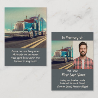 Memorial Photo Keepsake Semi Truck Tractor Trailer Visitekaartje