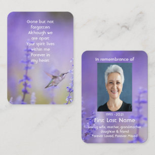 Memorial Photo Lavender Hummingbird Visitekaartje