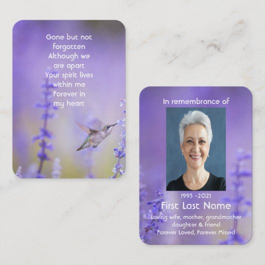 Memorial Photo Lavender Hummingbird Visitekaartje (Voorkant / Achterkant)