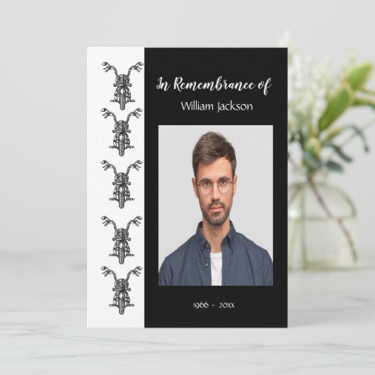 Memorial Photo Motorcycle Biker Biking Invitation Kaart (Staand voorkant)