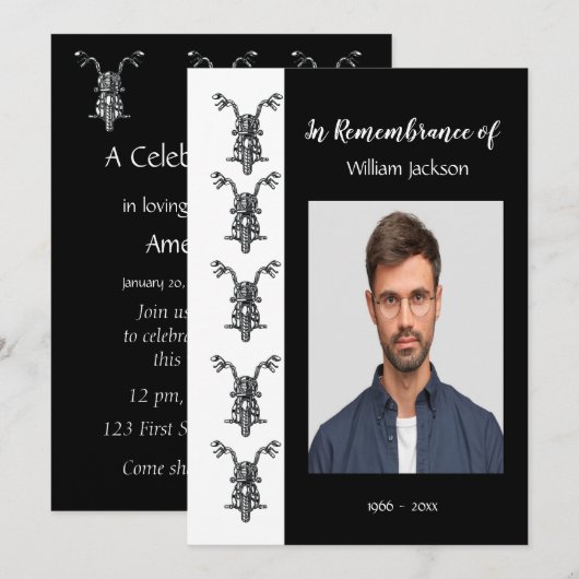 Memorial Photo Motorcycle Biker Biking Invitation Kaart (Voorkant / Achterkant)