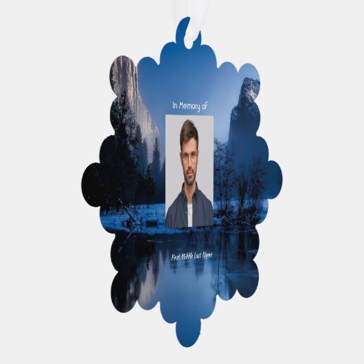 Memorial Photo Mountain Lake Winter Snow Ornament Kaart (Rechts)