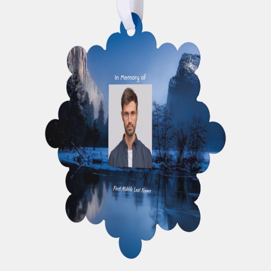 Memorial Photo Mountain Lake Winter Snow Ornament Kaart (Links)