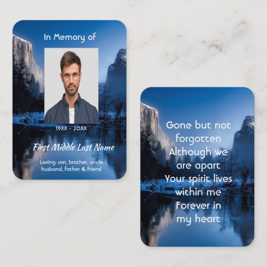 Memorial Photo Mountain Lake Winter Snow Visitekaartje (Voorkant / Achterkant)