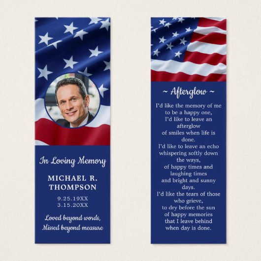 Memorial Photo Patriotic Funeral Prayer Bladwijzer Mini Visitekaartjes (Voorkant /achterkant)