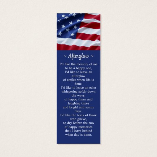 Memorial Photo Patriotic Funeral Prayer Bladwijzer Mini Visitekaartjes (Achterkant)