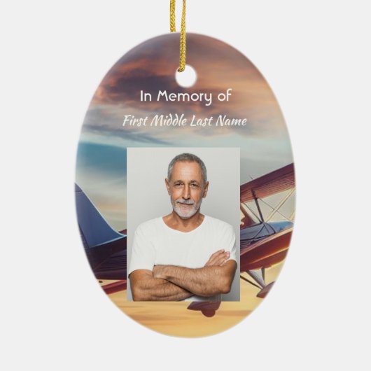 Memorial Photo Pilot Airplane Flying Sunset Keramisch Ornament (Achterkant)