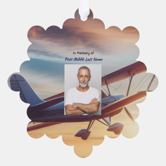 Memorial Photo Pilot Airplane Flying Sunset Ornament Kaart (Achterkant)