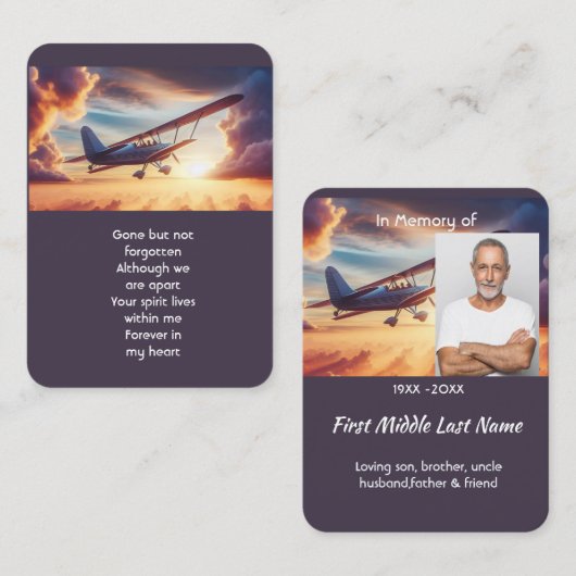 Memorial Photo Pilot Airplane Flying Sunset Visitekaartje (Voorkant / Achterkant)