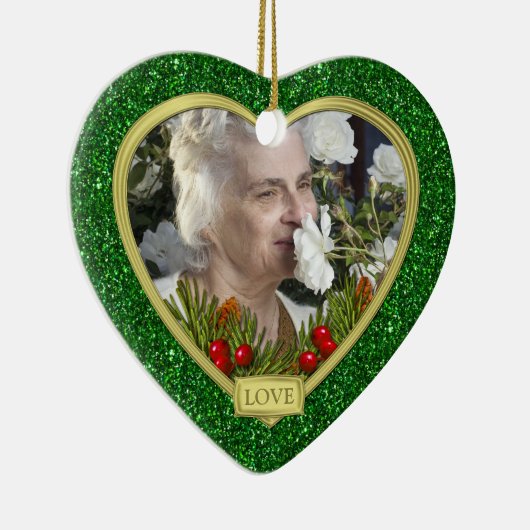 Memorial Photo Pine Boughs Berries Groene Kerst Keramisch Ornament (Rechts)