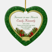 Memorial Photo Pine Boughs Berries Groene Kerst Keramisch Ornament (Achterkant)