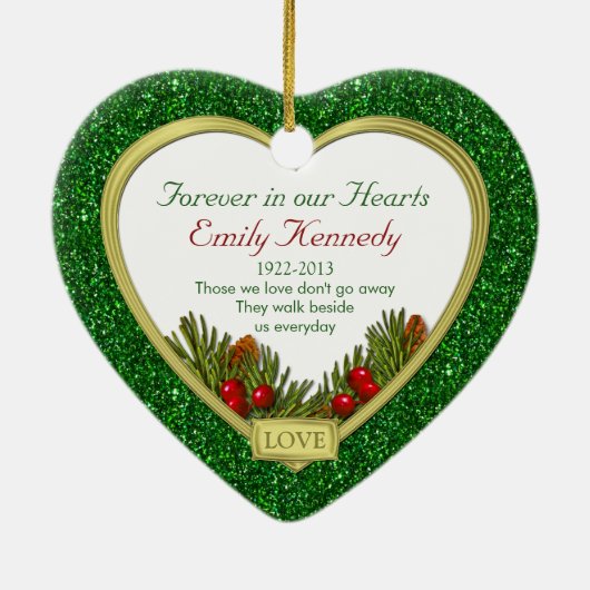 Memorial Photo Pine Boughs Berries Groene Kerst Keramisch Ornament (Achterkant)