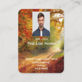 Memorial Photo Prayer Autumn Fall Leaves Forest Visitekaartje (Achterkant)