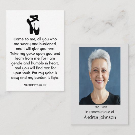 Memorial Photo Prayer Ballet Slippers Dancer Visitekaartje (Voorkant / Achterkant)