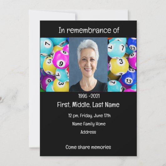Memorial Photo Prayer Bingo Game Kaart (Achterkant)