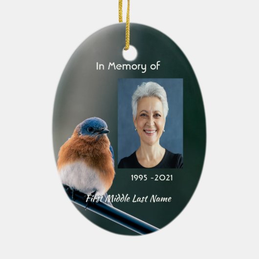 Memorial Photo Prayer Bluebird Garden Bird Keramisch Ornament (Achterkant)