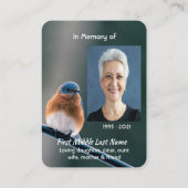Memorial Photo Prayer Bluebird Garden Bird  Visitekaartje (Achterkant)