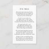 Memorial Photo Prayer Card | Ik ben vrij Visitekaartje (Achterkant)