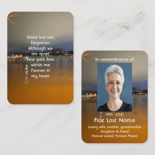 Memorial Photo Prayer Dawn Morning Lake Beach Dock Visitekaartje (Voorkant / Achterkant)