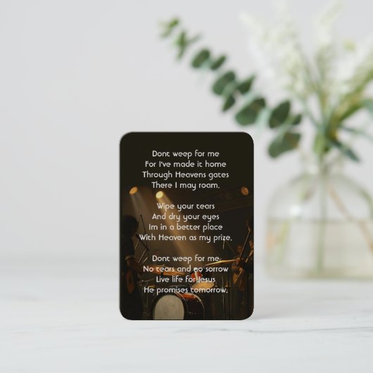 Memorial Photo Prayer Drummer Drums Band Christeli Visitekaartje (Staand voorkant)