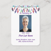 Memorial Photo Prayer Feathers Boho Tribal Native Visitekaartje (Achterkant)