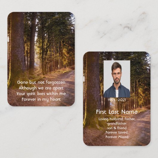 Memorial Photo Prayer Forest Trail Walk Park Visitekaartje (Voorkant / Achterkant)