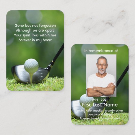 Memorial Photo Prayer Golfer Golf Course Golfing Visitekaartje (Voorkant / Achterkant)