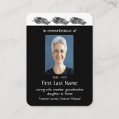 Memorial Photo Prayer Graphic Art Feathers Visitekaartje (Achterkant)