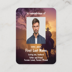 Memorial Photo Prayer Horse Back Riding Visitekaartje