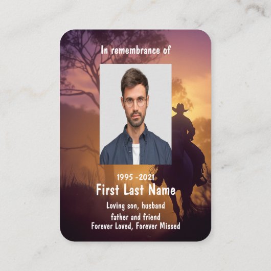 Memorial Photo Prayer Horse Back Riding Visitekaartje (Achterkant)