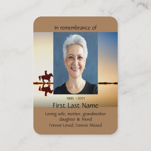 Memorial Photo Prayer Horse Back Riding Visitekaartje (Achterkant)