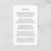 Memorial Photo Prayer Kaart - Ik ben vrij Visitekaartje (Achterkant)