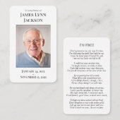 Memorial Photo Prayer Kaart - Ik ben vrij Visitekaartje (Voorkant / Achterkant)