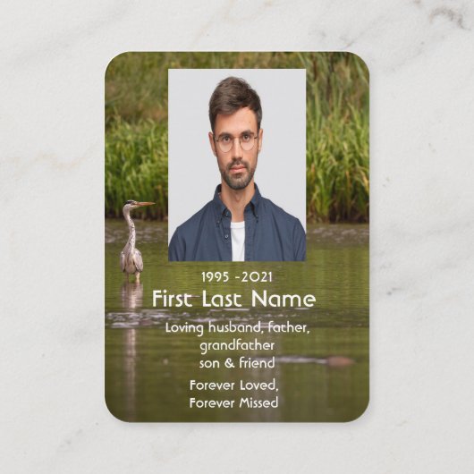 Memorial Photo Prayer Lake Great Blue Heron Bird Visitekaartje (Achterkant)