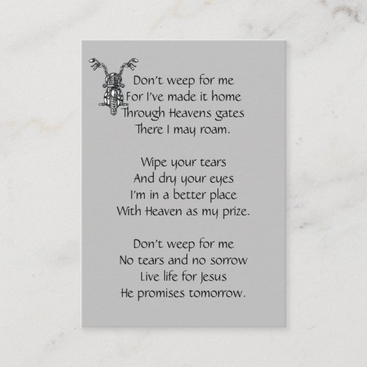 Memorial Photo Prayer Motorcycle Biker Christelijk Visitekaartje (Voorkant)