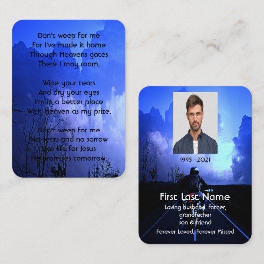 Memorial Photo Prayer Motorcycle Biker Christelijk Visitekaartje (Voorkant / Achterkant)