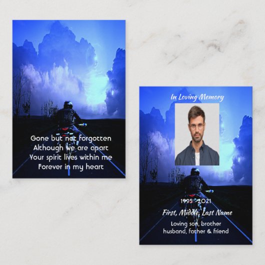 Memorial Photo Prayer Motorcycle Biker Visitekaartje (Voorkant / Achterkant)