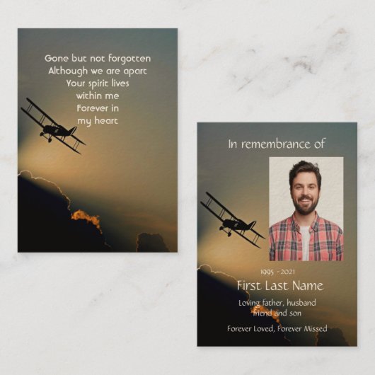 Memorial Photo Prayer Pilot Airplane Flying Visitekaartje (Voorkant / Achterkant)