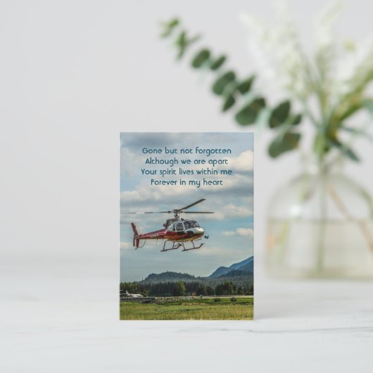 Memorial Photo Prayer Pilot Helikopter Flying Visitekaartje (Staand voorkant)
