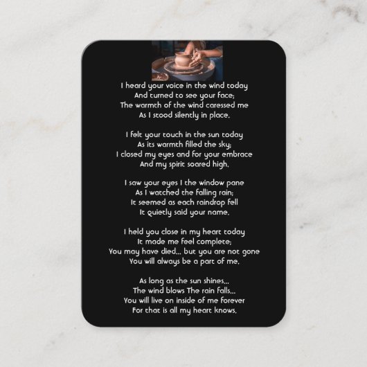 Memorial Photo Prayer Pottery Potter Clay Visitekaartje (Voorkant)