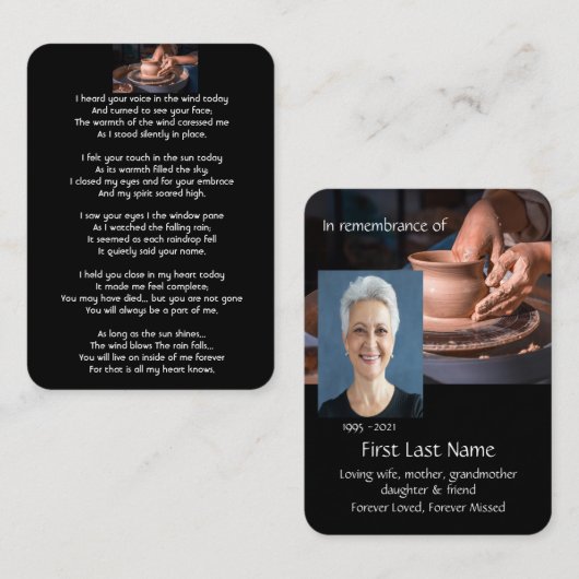 Memorial Photo Prayer Pottery Potter Clay Visitekaartje (Voorkant / Achterkant)