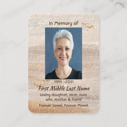 Memorial Photo Prayer Sandy Beach Zee Turtle Visitekaartje (Achterkant)